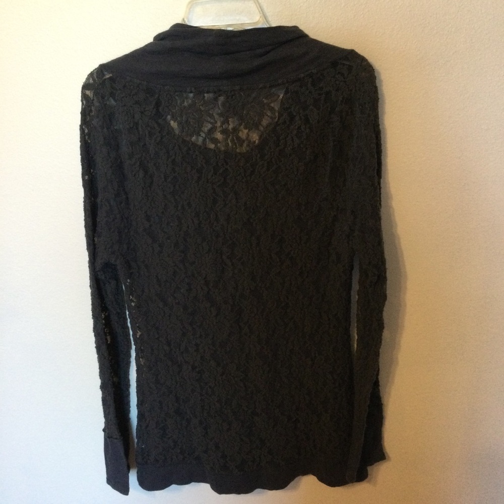 Ruff Hewn Grey Elegant  BOHO Lace Cowl Neck Lace Top Size Large - Picture 6 of 7